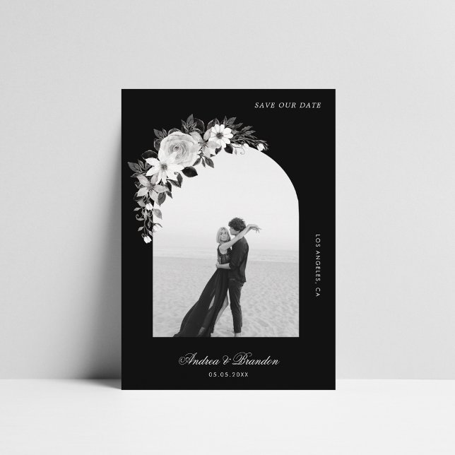 Save The Date Mariage Halloween noir photo de florale et d'arche (Créateur téléchargé)
