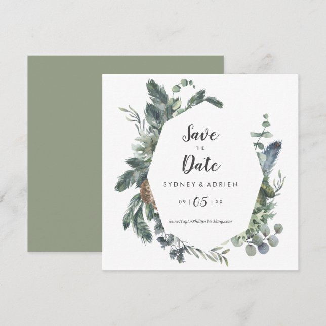 Save The Date Mariage hiver verdoyant Enregistrer La Date (Devant / Derrière)