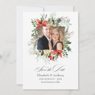 Save The Date Mariage hivernal magique au milieu des pins et épi