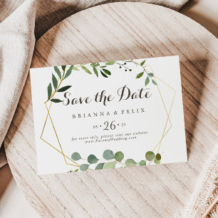 Save The Date Mariage horizontal Brown or géométrique vert
