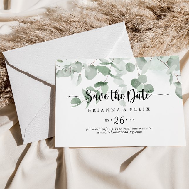 Save The Date Mariage horizontal Eucalyptus classique (Créateur téléchargé)