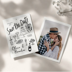 Save The Date Mariage Illustré Fantaisiste Dessiné à la Main