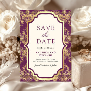 Save The Date Mariage indien Broderie dorée violette