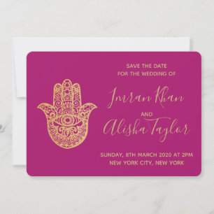 Save The Date Mariage indien Date à sauvegarder Hamsa doré Henna