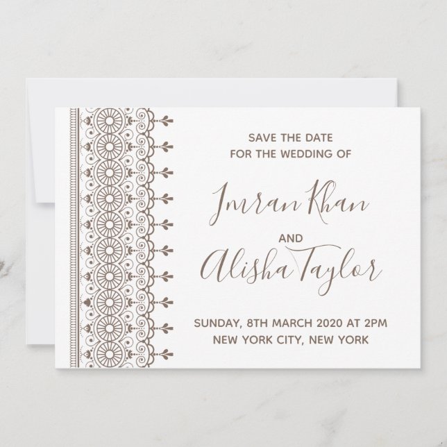 Save The Date Mariage indien Mehendi Sauvez la date hamsa Henna (Devant)