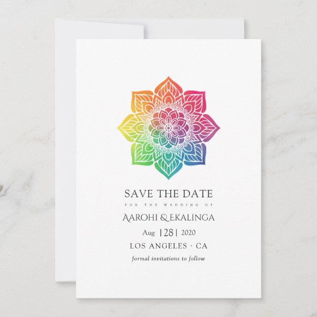Save The Date Mariage indien Rainbow Mandala (Devant)