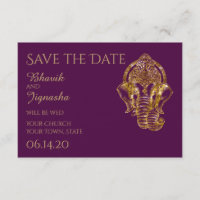 Mariage indien violet et or Enregistrer la date
