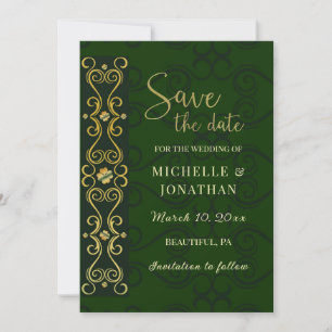 Save The Date Mariage irlandais élégant or Abstrait vert foncé
