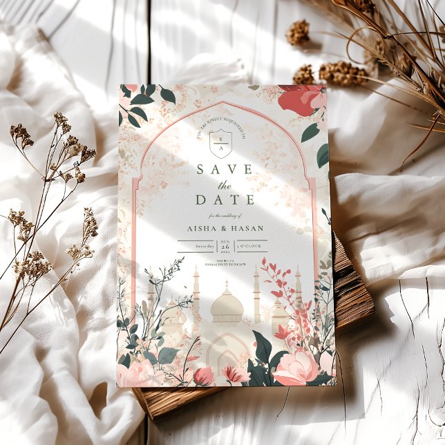 Save The Date Mariage islamique floral traditionnel élégant (Créateur téléchargé)