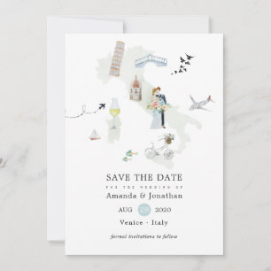 Save The Date Mariage italien de destination à l'aquarelle