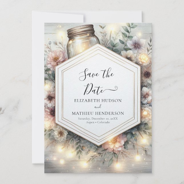 Save The Date Mariage Jar Mason de champ modifiable (Devant)