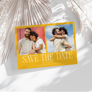 Save The Date Mariage Jaune Moderne à 2 Photos
