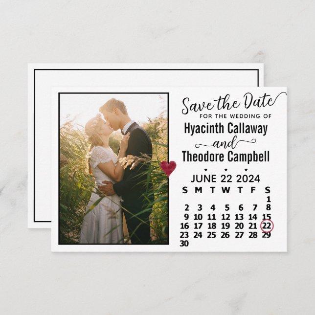 Save The Date Mariage Juin 2024 Calendrier Photo personnalisée B (Devant / Derrière)