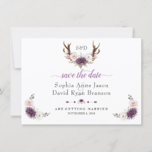 Save The Date Mariage Lavender White Blush Floral Antlers
