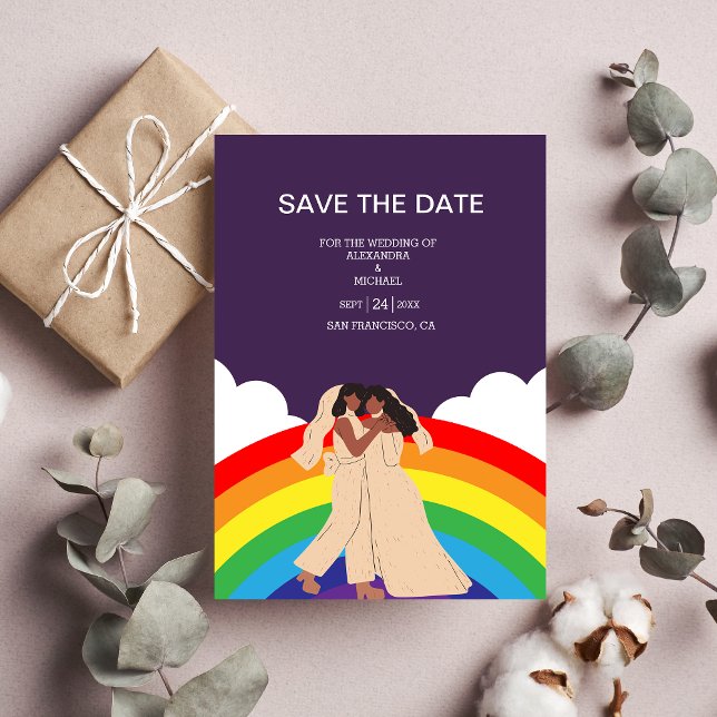 Save The Date Mariage LGBTQ mariées Rainbow moderne (Créateur téléchargé)