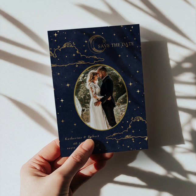 Save The Date Mariage Lune Nuages Or Célestes Mystiques (Créateur téléchargé)