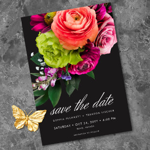 Save The Date Mariage Luxe Floral Vibrant Rose Noir