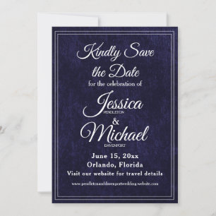 Save The Date Mariage Luxe Velours Bleu Nuit Monogramme