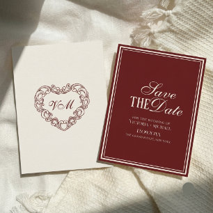 Save The Date Mariage Luxueux Chic Bourgeoisie Bourgogne Ivoire