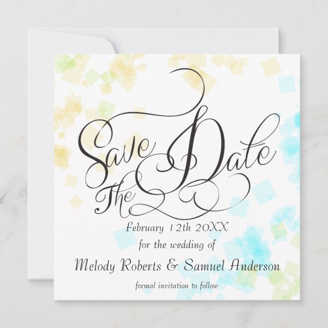 Save The Date MARIAGE - M. et Mme. | Pastel Beach Colours Confet (Devant)