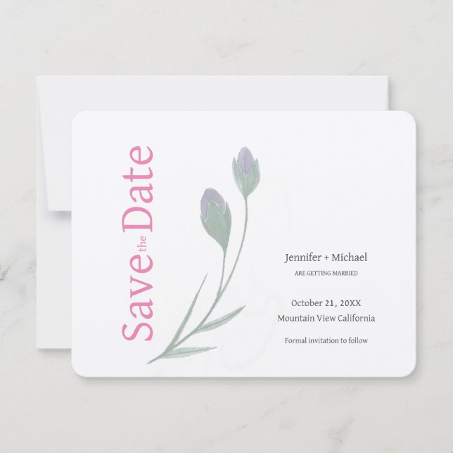 Save The Date Mariage mariage Calligraphie Floral noir blanc (Devant)
