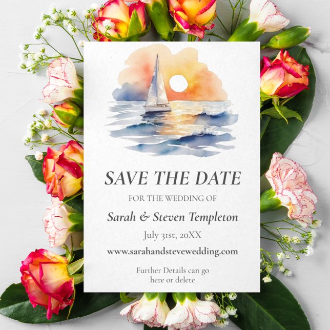 Save The Date Mariage marin de l'aquarelle Sunset Seascape (Save The Date - Nautical Seascape Sunset Sailing Wedding Suite)