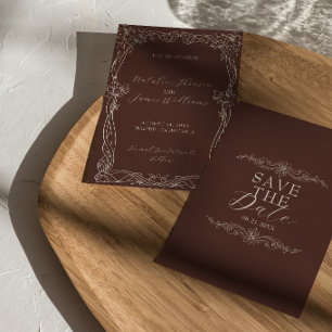 Save The Date Mariage Marron Chocolat Élégant Rétro Argent Ancie