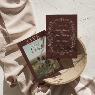 Save The Date Mariage Marron Chocolat Vintage Argent Ancien