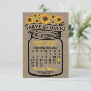 Save The Date Mariage Mason Jar Sunflower Février 2023 Calendrie
