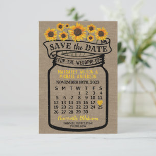Save The Date Mariage Mason Jar Sunflower Novembre 2023 Calendri