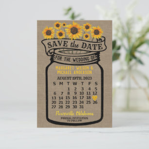 Save The Date Mariage Mason Jar Sunflowers août 2023 Calendrier