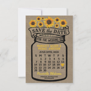 Save The Date Mariage Mason Jar Sunflowers Juin 2020 Calendrier
