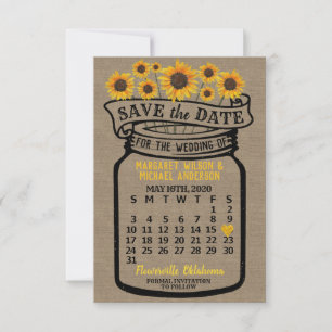 Save The Date Mariage Mason Jar Sunflowers Mai 2020 Calendrier