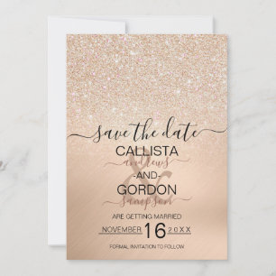 Save The Date Mariage métallisé or pailleté or Champagne chic do