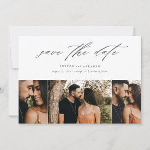 Save The Date Mariage minimaliste à 3 photos avec écriture manus