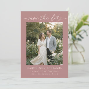 Save The Date Mariage Minimaliste avec Écriture Rose Poussiéreus