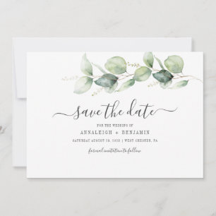Save The Date Mariage Minimaliste Botanique Feuilles d'Eucalyptu