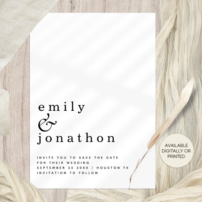 Save The Date Mariage minimaliste de typographie noir blanc Mari (Fully customiseable invitation part of a wide ranging suite! Available digitally or printed.)