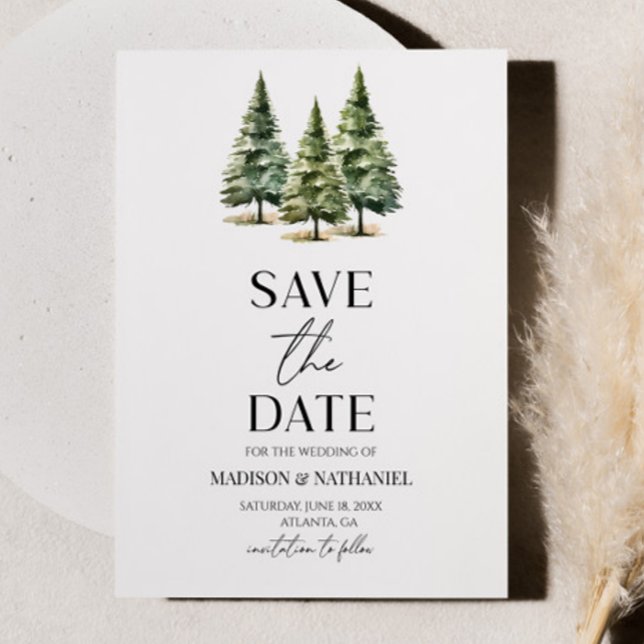 Save The Date Mariage minimaliste des pins neigeux d'hiver (Créateur téléchargé)