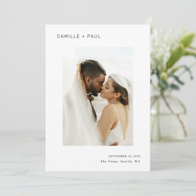 Save The Date Mariage minimaliste élégant noir et blanc (Debout devant)