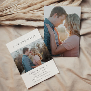 Save The Date Mariage minimaliste et moderne blanc à 2 photos