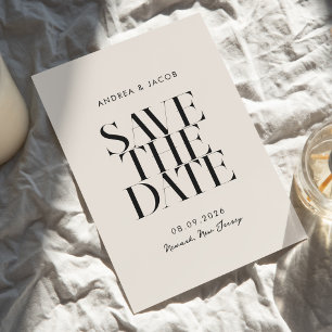 Save The Date Mariage minimaliste moderne noir et ivoire chic