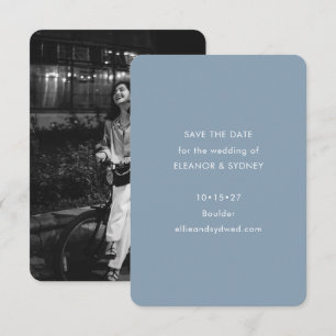 Save The Date Mariage Minimaliste Moderne Photo Bleu Poussiéreux