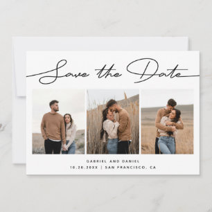 Save The Date Mariage Minimaliste Moderne Script Trois Photo