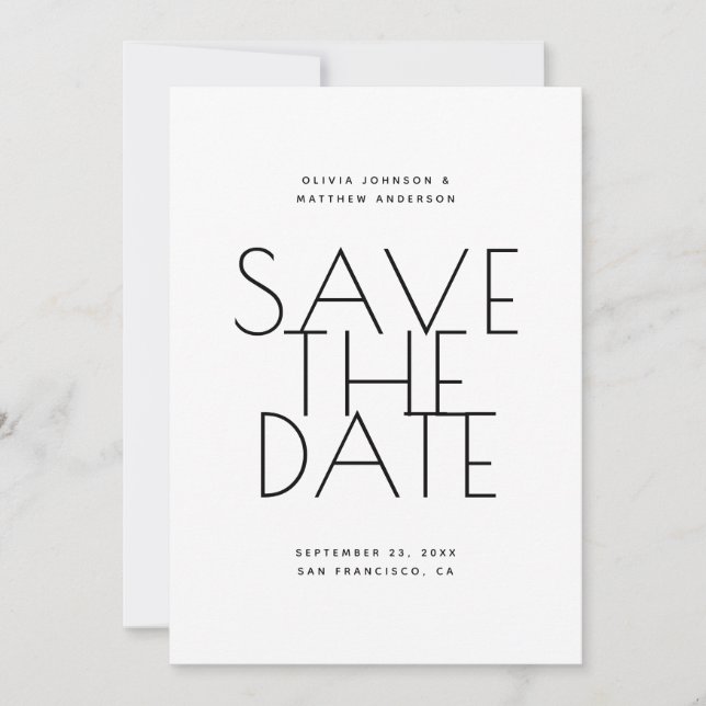 Save The Date Mariage Minimaliste Noir & Blanc | Photo & Code QR (Devant)