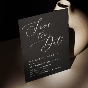 Save The Date Mariage Minimaliste Noir Écriture Moderne Élégan