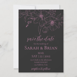Save The Date Mariage Minimaliste Noir et Rose Enregistrer la Da