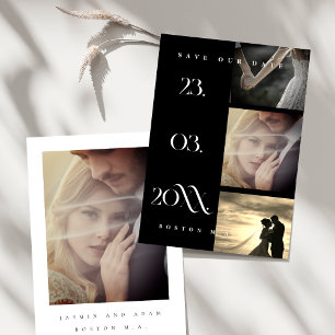 Save The Date Mariage Minimaliste Noir Trois Photos