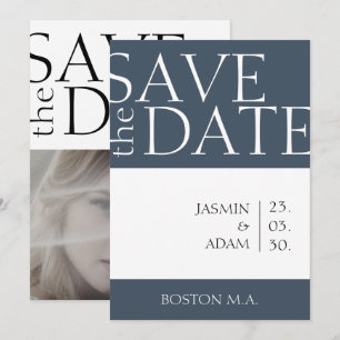 Save The Date Mariage minimaliste photo opulence bleu royal