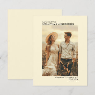 Save The Date Mariage Minimaliste Photo Verticale Crème d'Ivoire
